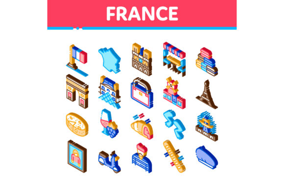 Download France Country Travel Isometric Icons Set Vector - Premium Bundle